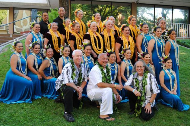 Pili with Kumu Pekelo Day and his hālau at the George Na&lsquo;ope Hula Festival